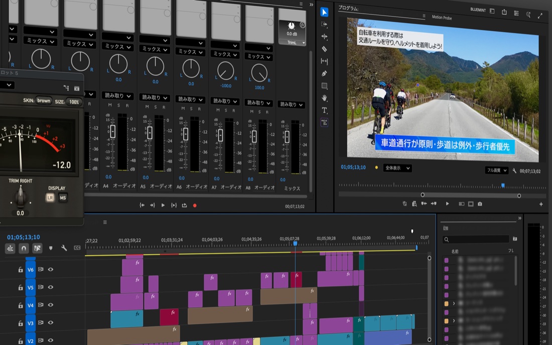 Premiere Pro での映像編集画面